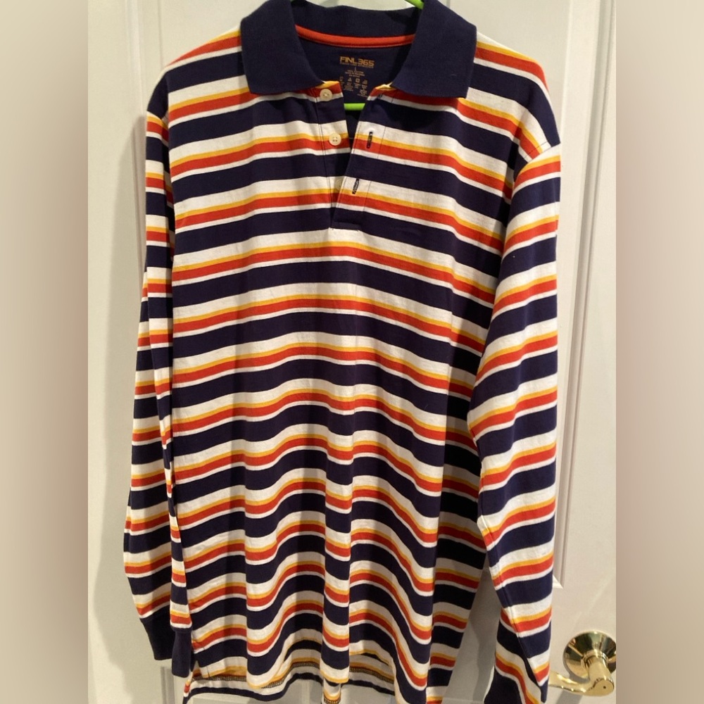 Finl365 Rugby Shirt Men’s Red White Blue Striped 90s Retro Preppy Size L